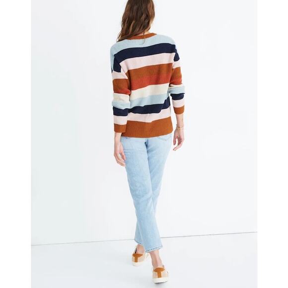 Madewell Oversized Rainbow Stripe Pullover Sweater | Cotton Knit Crewneck XS - Picture 6 of 12